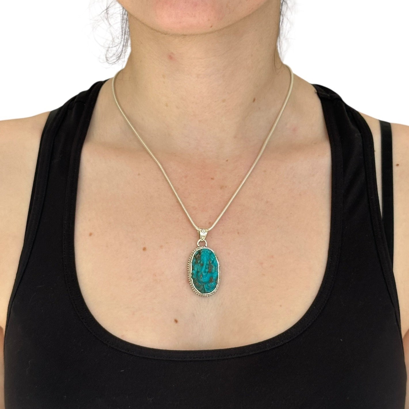 "Ananta" (अनन्त) Pendant Iran Turquoise Carved Ganesha Oval Shape