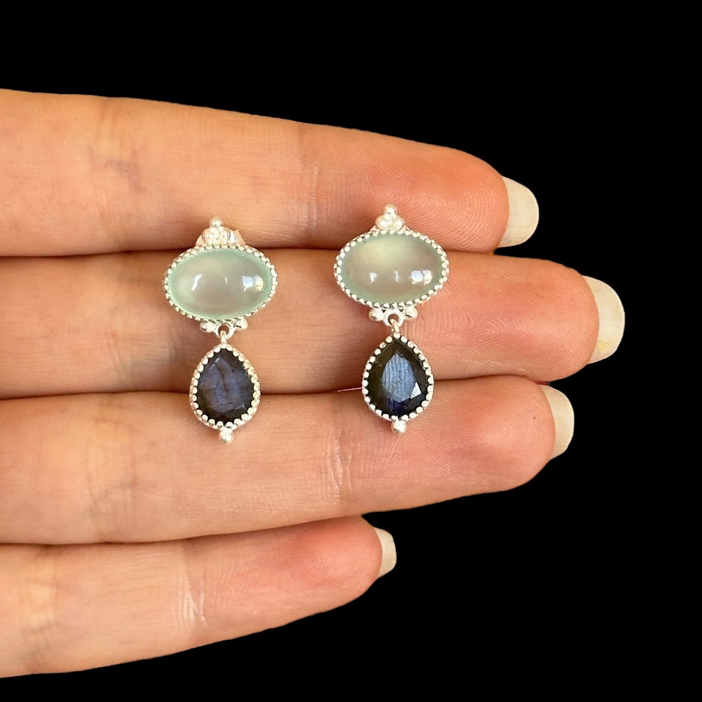 Pendientes Ratna Agua Calcedonia Y Labradorita