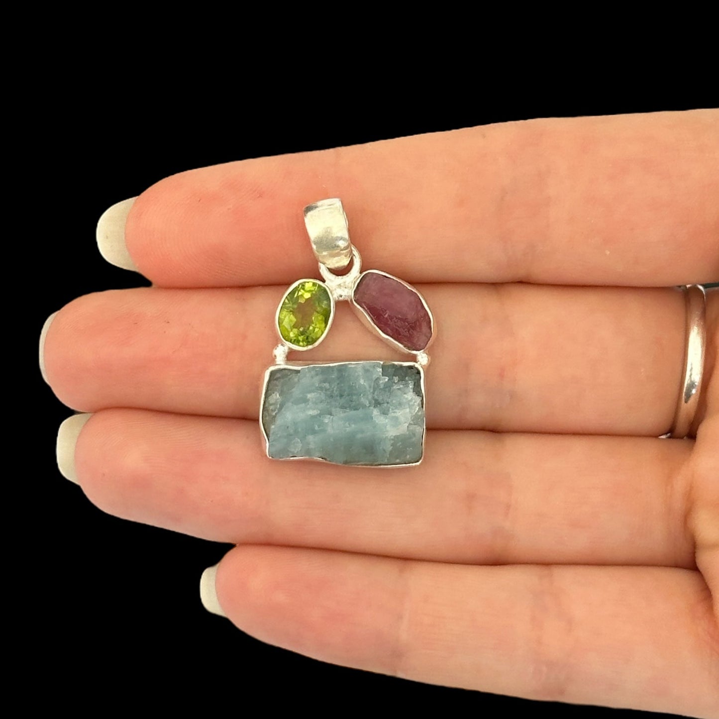 Colgante Aguamarina Peridoto y Turmalina