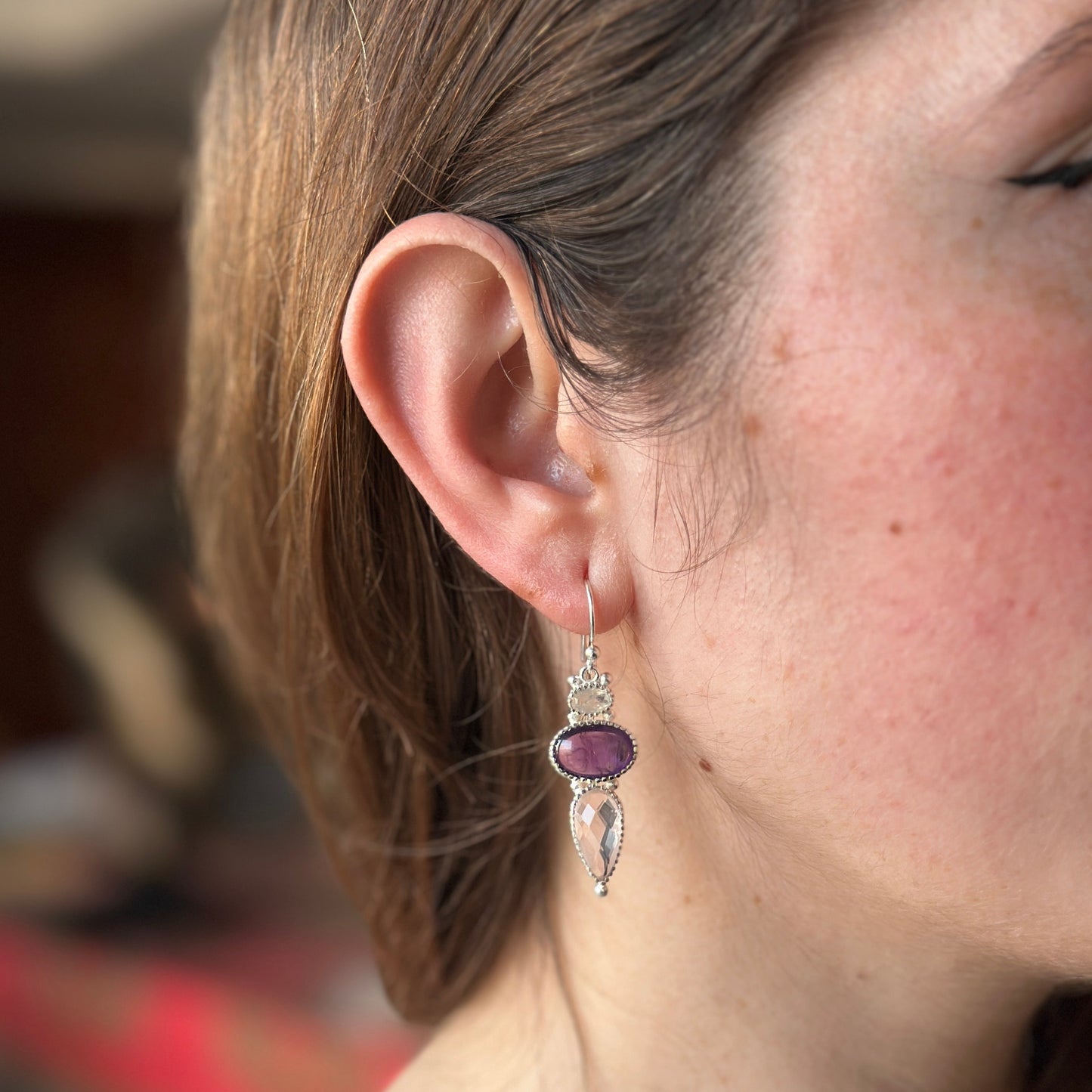 Samjin Ohrringe Rosenquarz, Amethyst und Mondstein