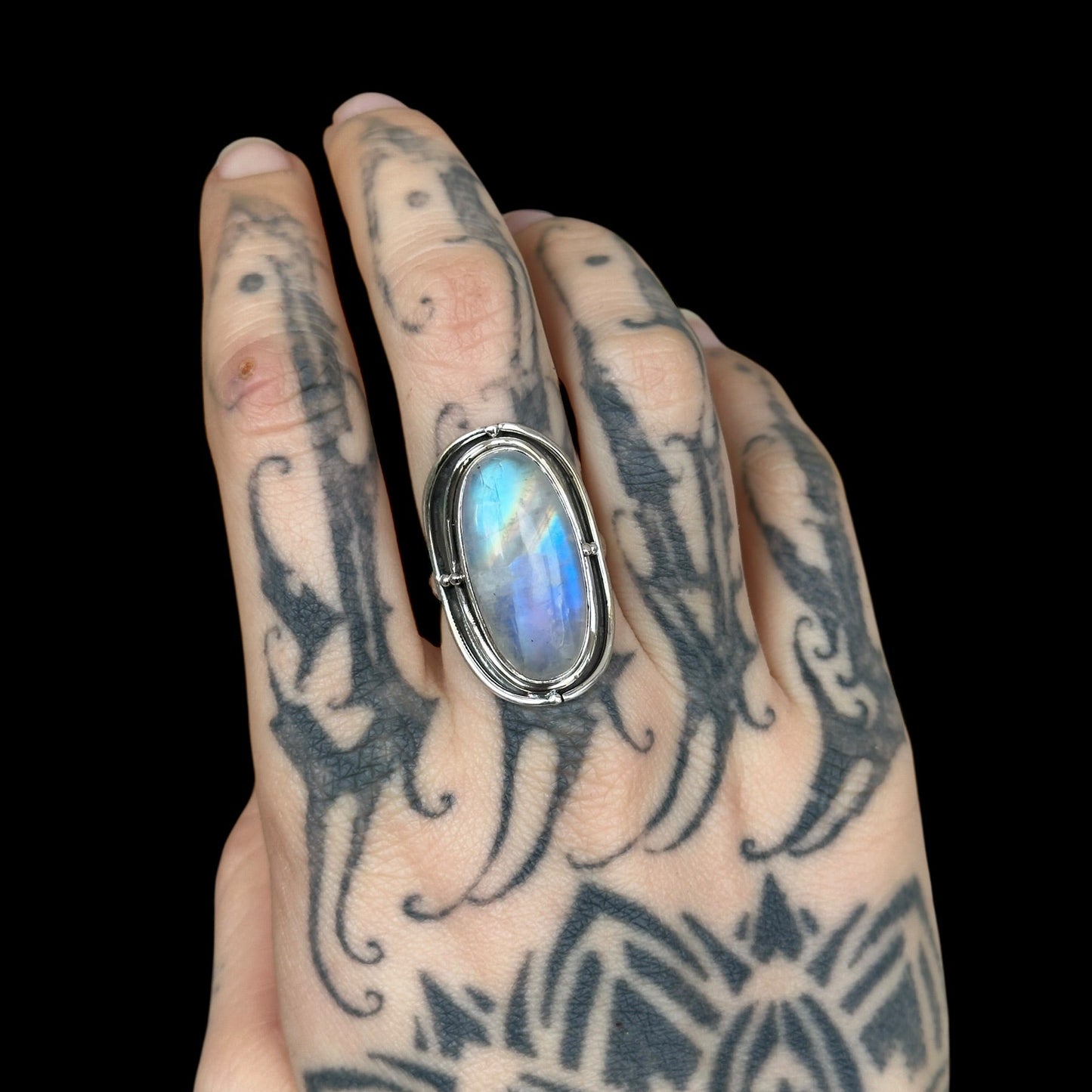 "Paridhi" Rainbow Moonstone Oval Ring
