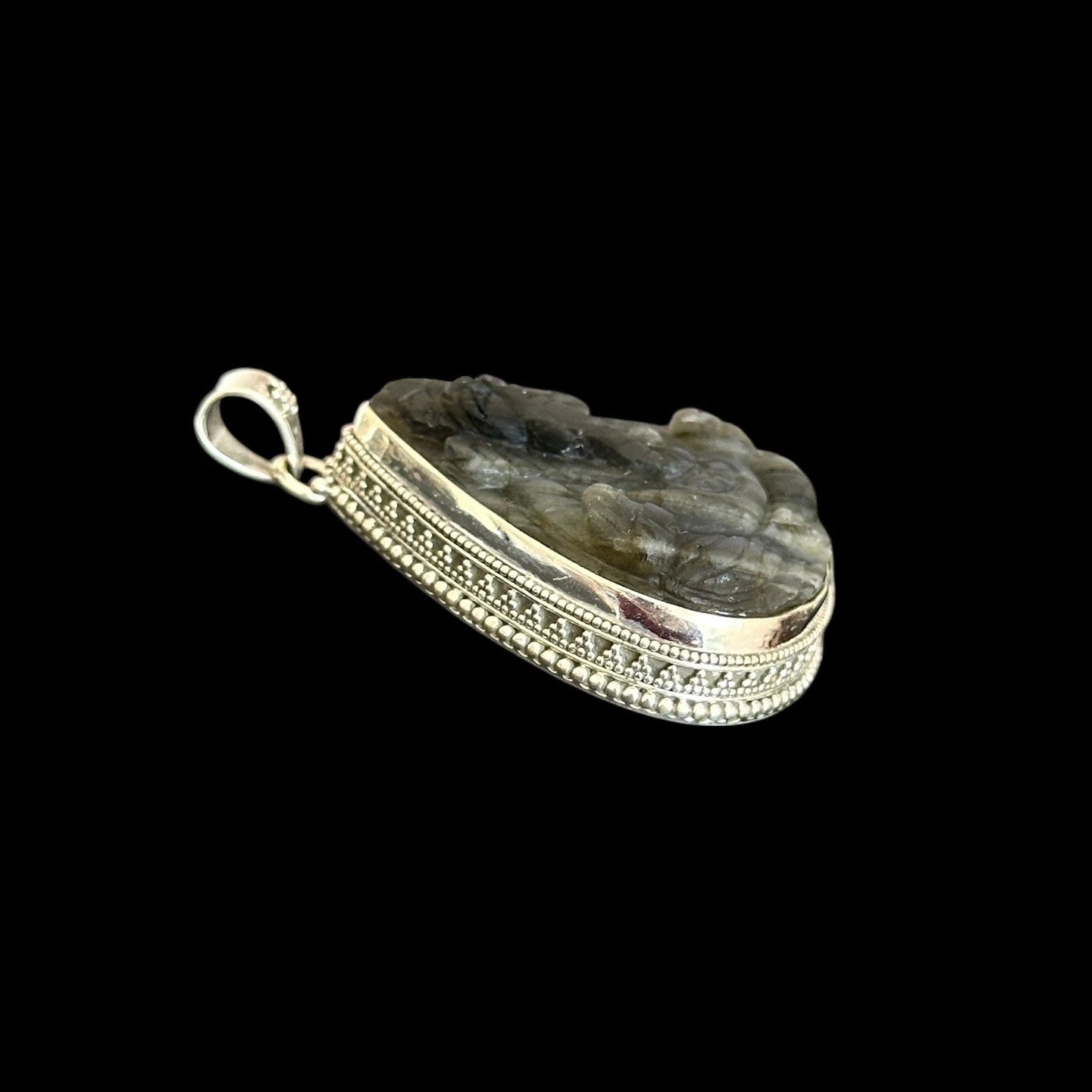"Ananta" (अनन्त) Pendant - Carved Labradorite Ganesha Teardrop Shape