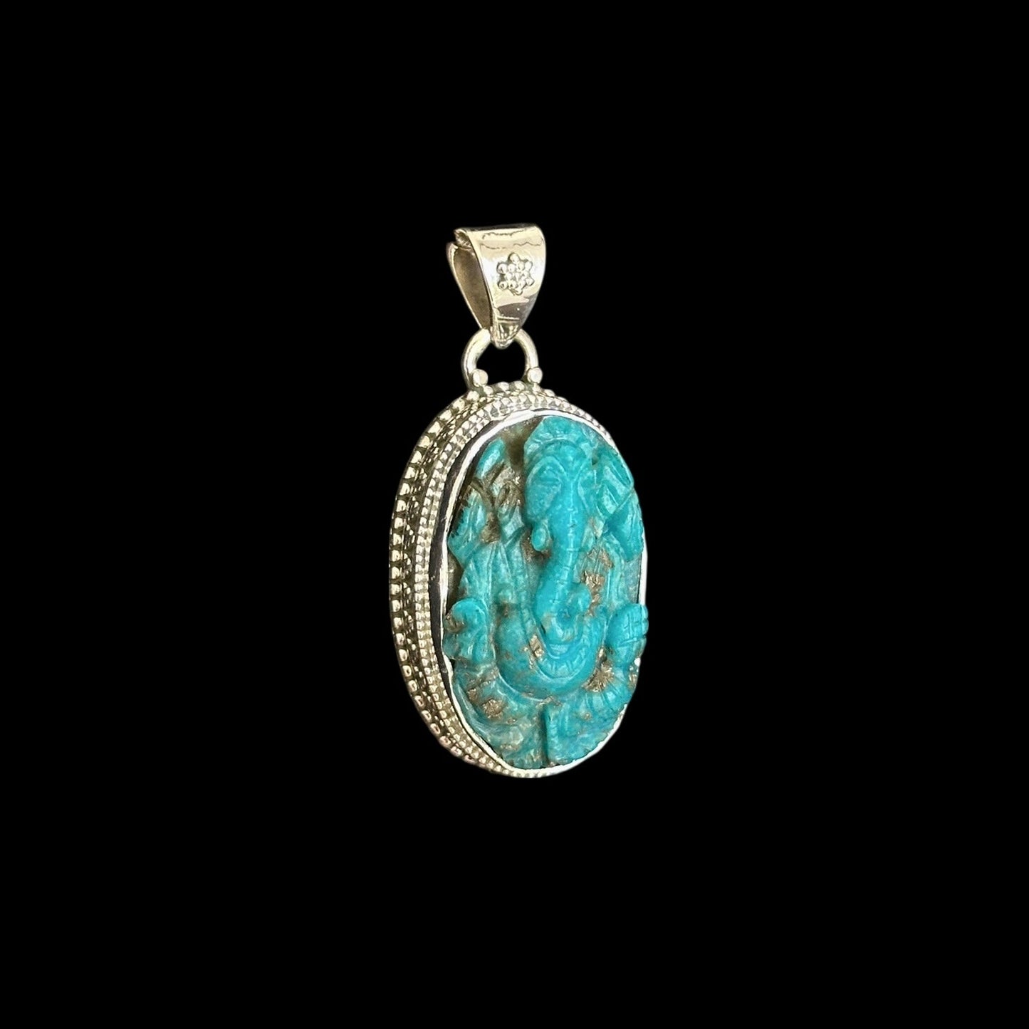 "Ananta" (अनन्त) Pendant Iran Turquoise Carved Ganesha Oval Shape