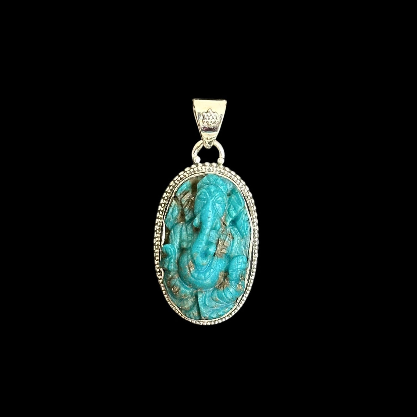 "Ananta" (अनन्त) Pendant Iran Turquoise Carved Ganesha Oval Shape