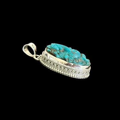 "Ananta" (अनन्त) Pendant Iran Turquoise Carved Ganesha Oval Shape