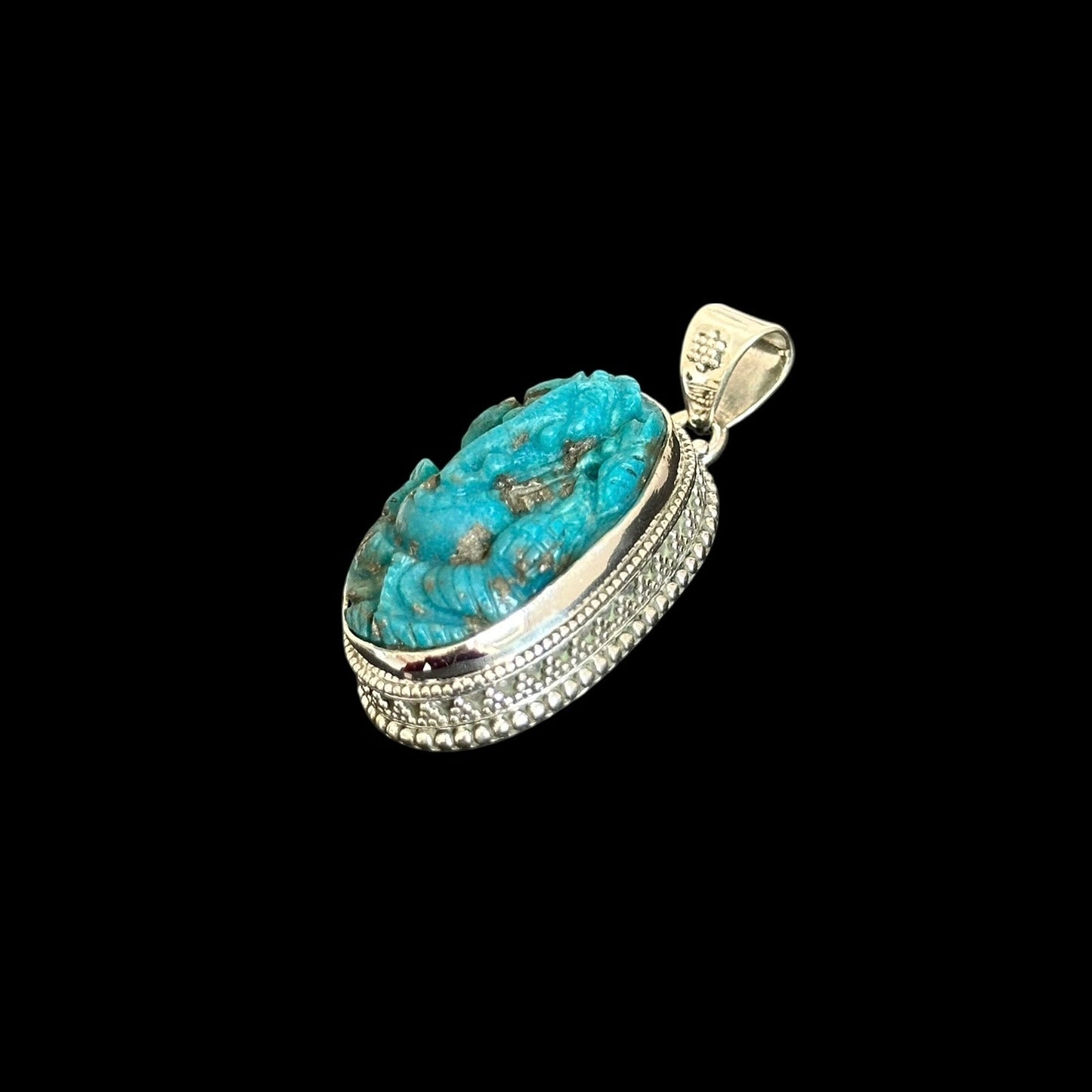 "Ananta" (अनन्त) Pendant Iran Turquoise Carved Ganesha Oval Shape