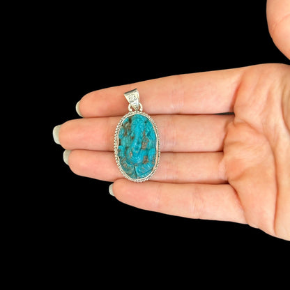 "Ananta" (अनन्त) Pendant Iran Turquoise Carved Ganesha Oval Shape