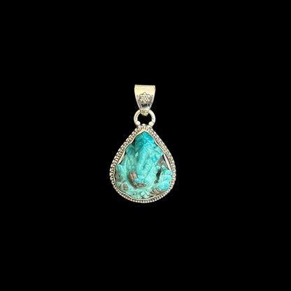 Pendant "Ananta" (अनन्त) Iranian Turquoise Carved Ganesha Teardrop Shape.