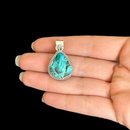 Pendant "Ananta" (अनन्त) Iranian Turquoise Carved Ganesha Teardrop Shape.