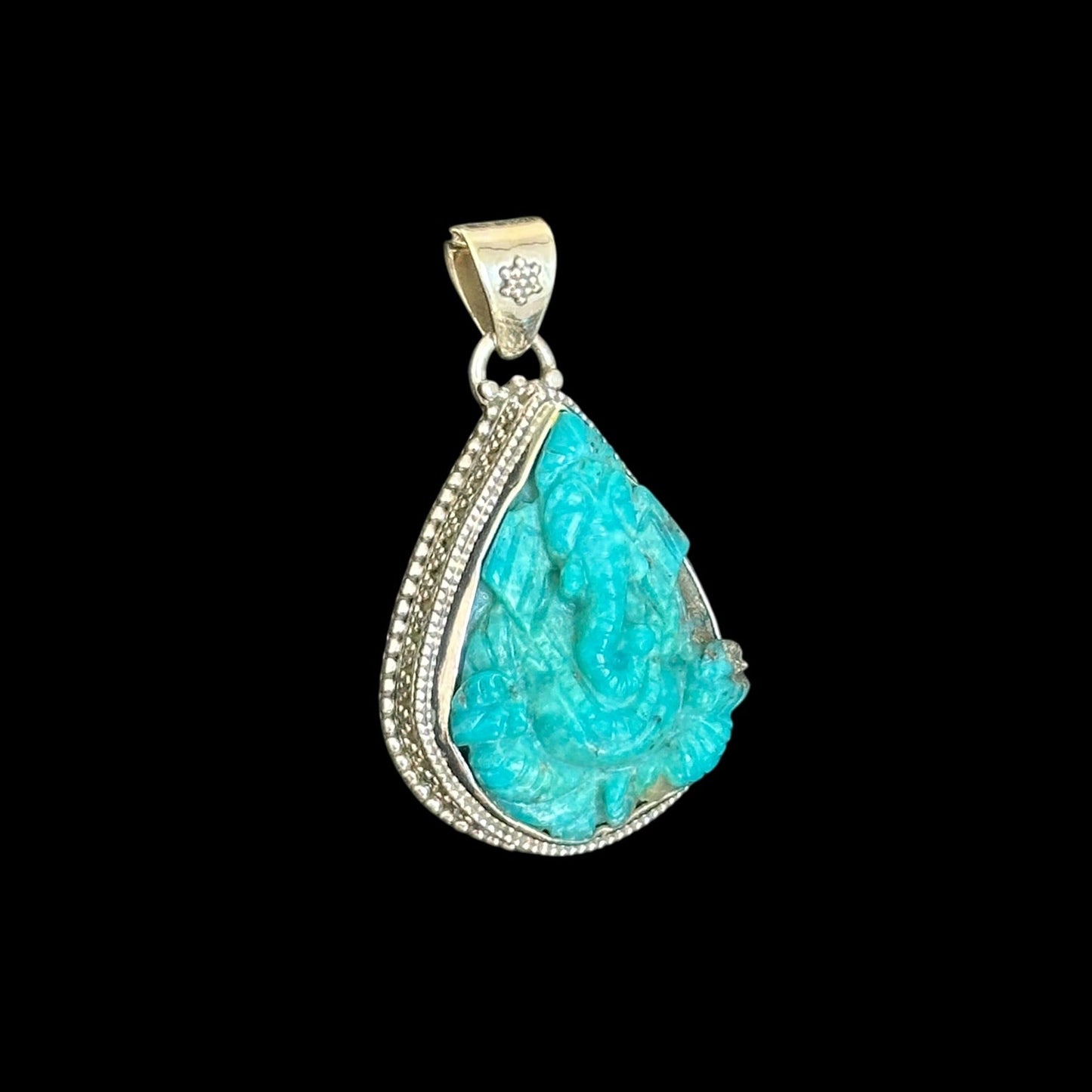 Colgante "Ananta" (अनन्त) Turquesa Iran Entallada Forma Ganesha Lagrima.