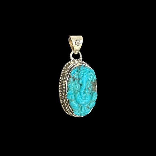 Anhänger "Ananta" (अनन्त) Türkis Iran gefasst Ganesha-Ovalform