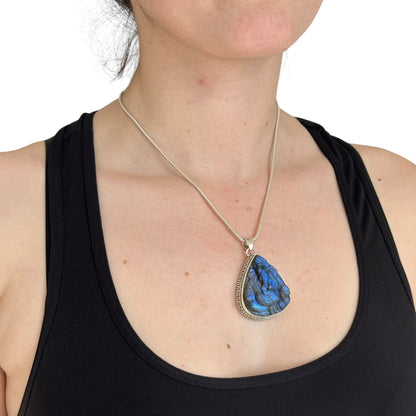 "Ananta" (अनन्त) Pendant - Carved Labradorite Ganesha Teardrop Shape