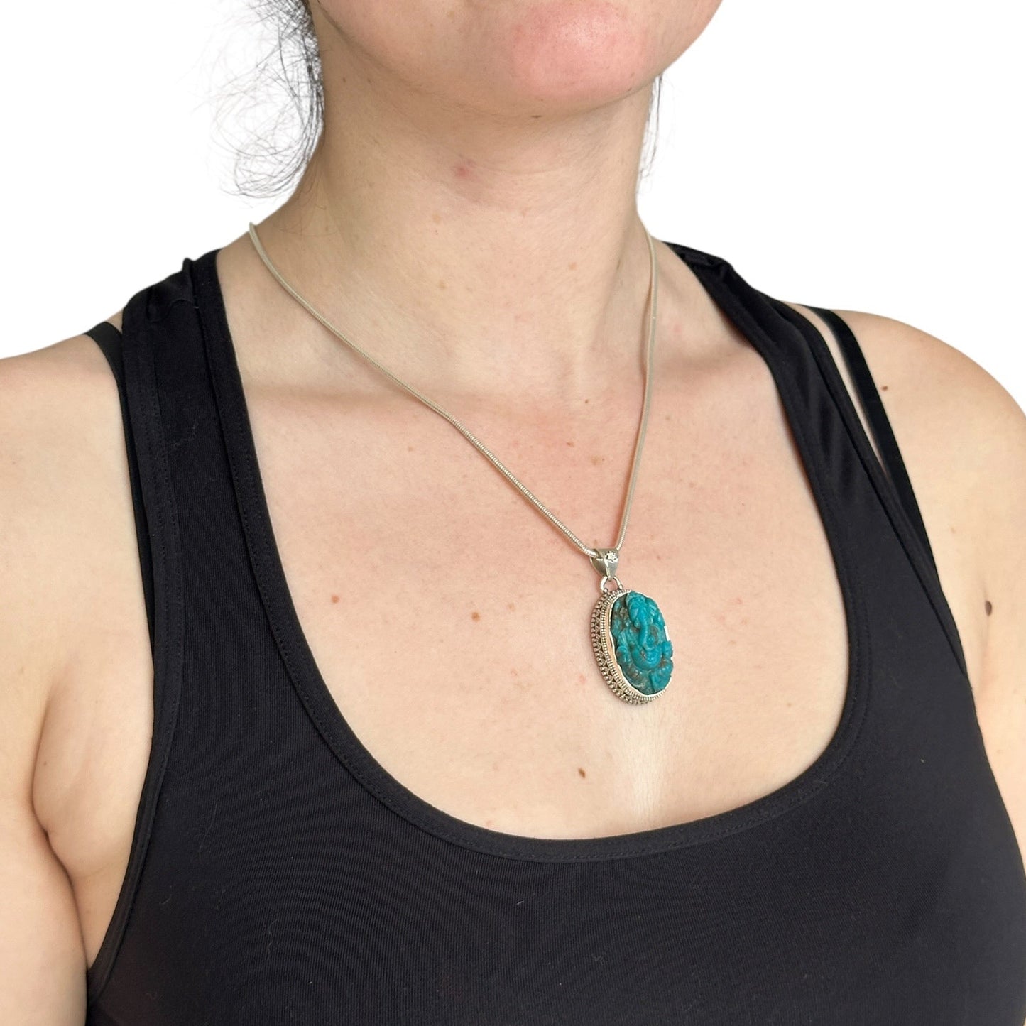 "Ananta" (अनन्त) Pendant Iran Turquoise Carved Ganesha Oval Shape