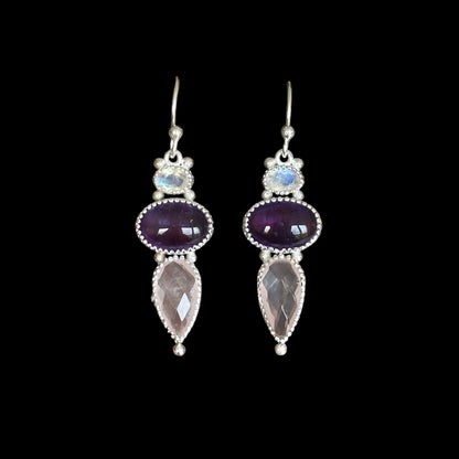 Samjin Ohrringe Rosenquarz, Amethyst und Mondstein