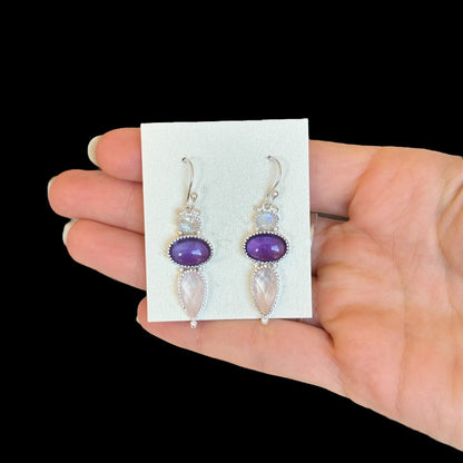 Samjin Ohrringe Rosenquarz, Amethyst und Mondstein