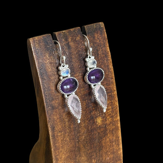 Pendientes Samjin Cuarzo Rosa Amatista y Piedra de Luna