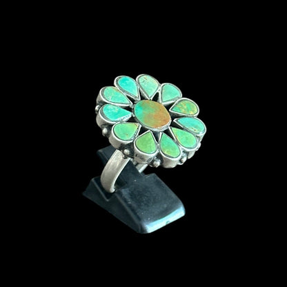 Anillo de Plata con Turquesa Tibetana – Flor Sagrada