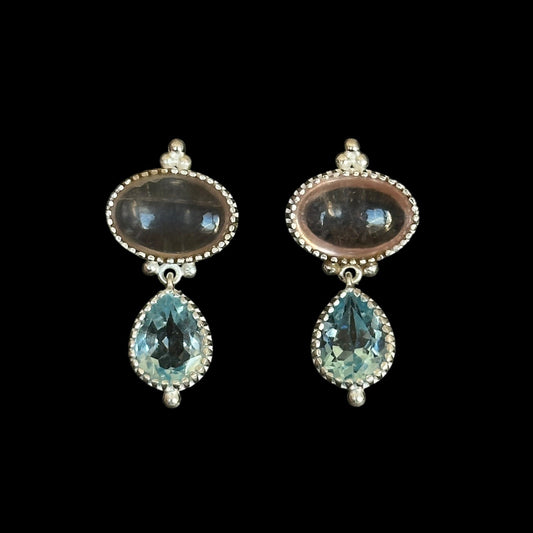 Pendientes Ratna Cuarzo Rosa Y Topacio Azul