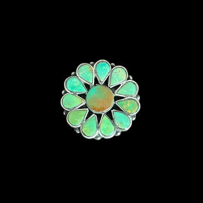 Anillo de Plata con Turquesa Tibetana – Flor Sagrada