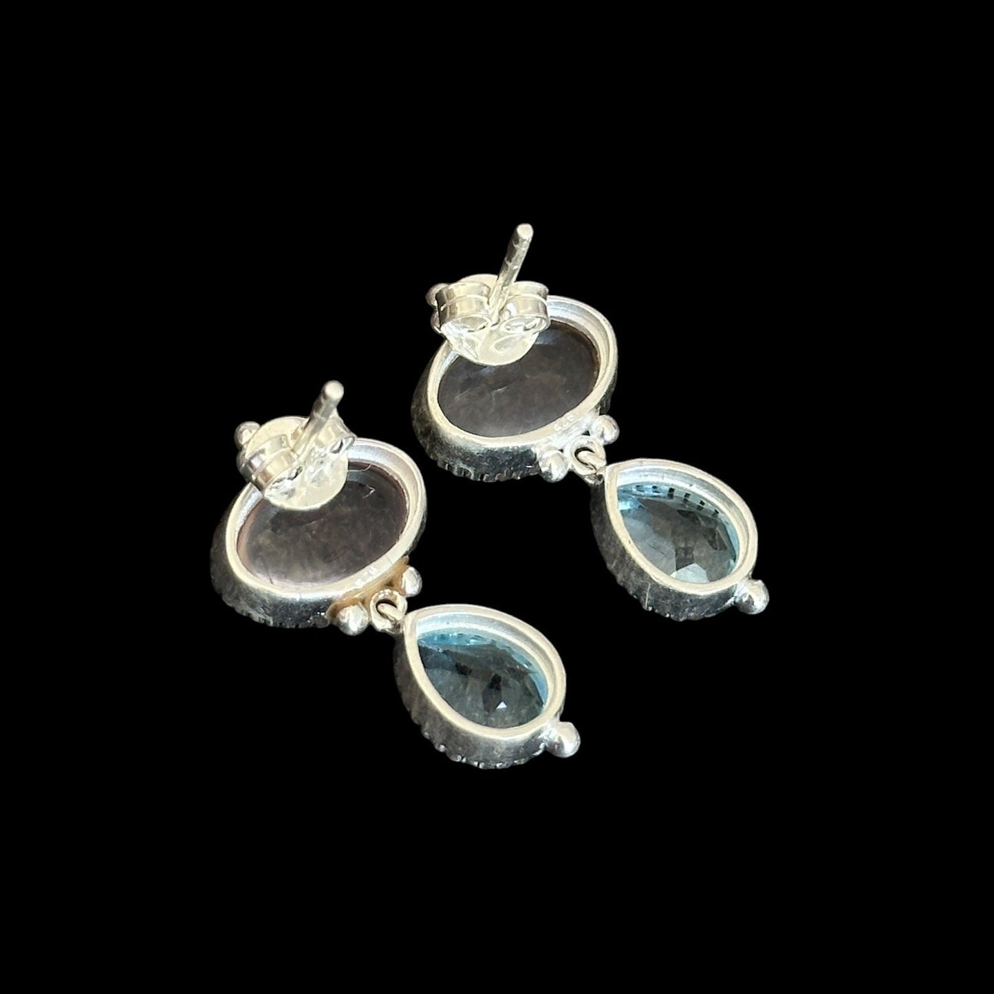 Pendientes Ratna Cuarzo Rosa Y Topacio Azul