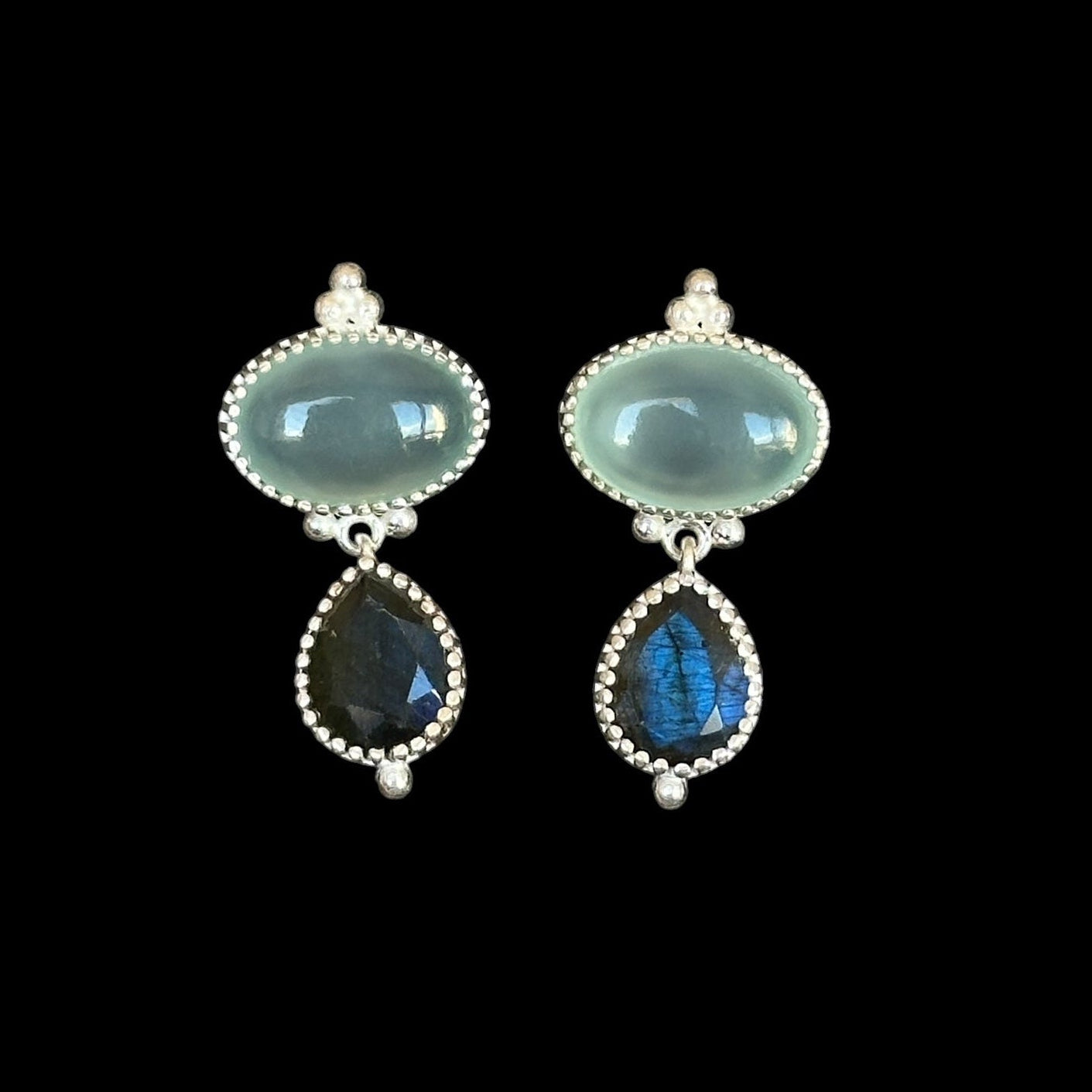 Pendientes Ratna Agua Calcedonia Y Labradorita