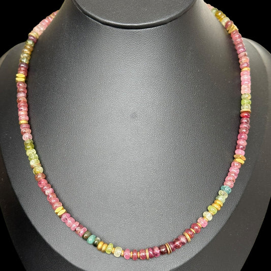 Halskette aus glatten Turmalin-Rondellen in verschiedenen Farben