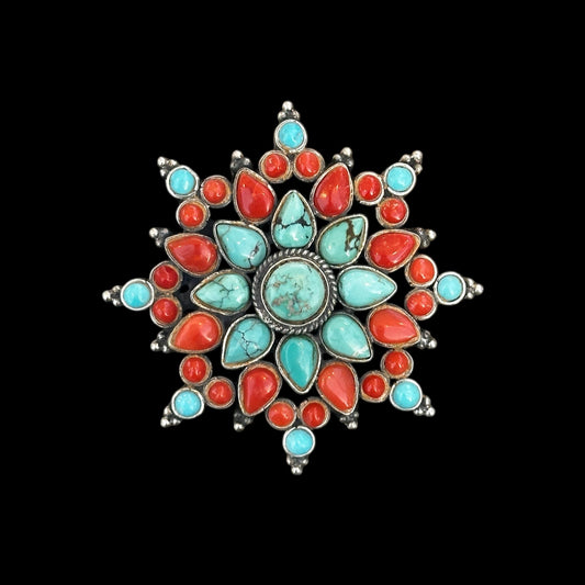 Coral and Turquoise "Sun" Ring