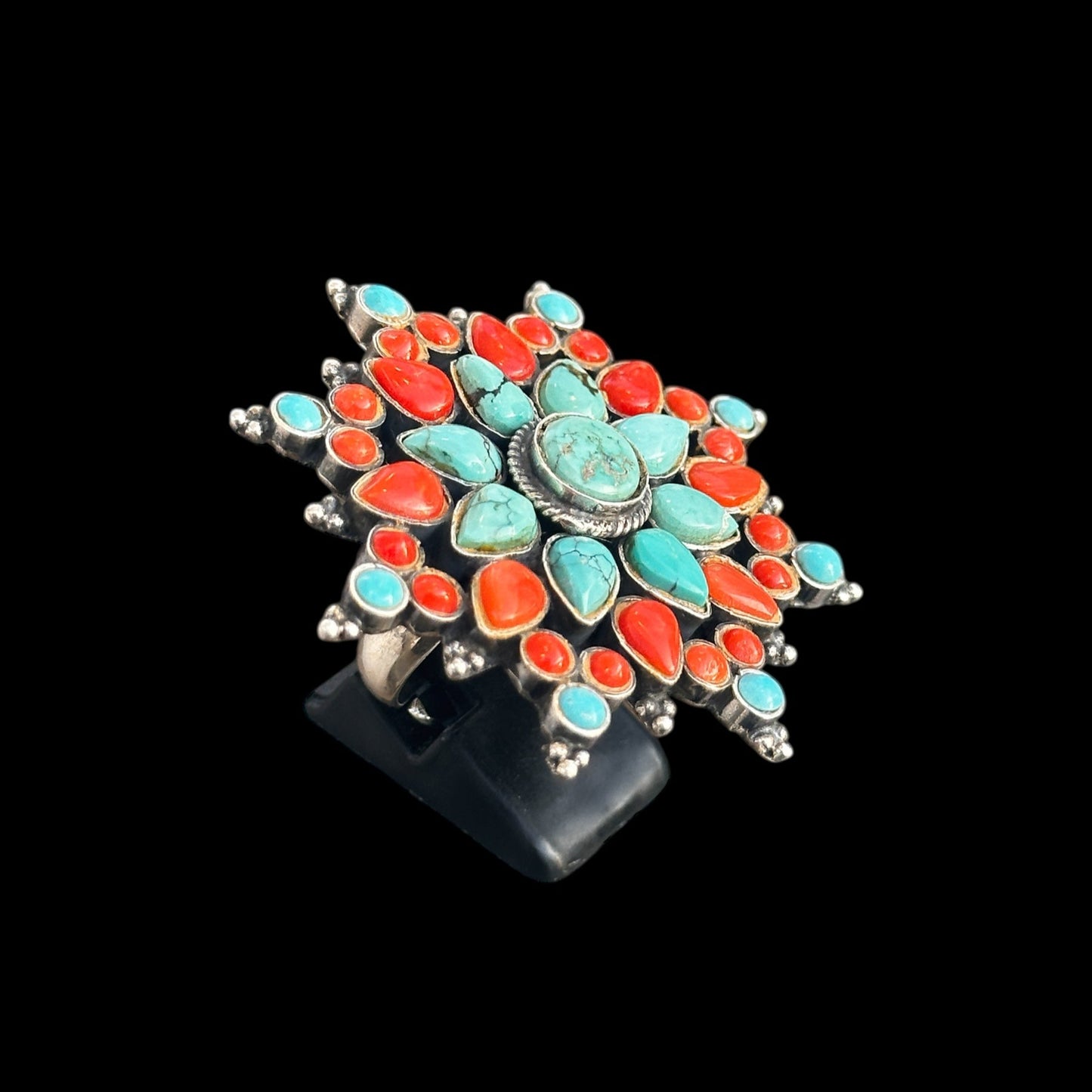 Anillo "Sol" Coral y Turquesa