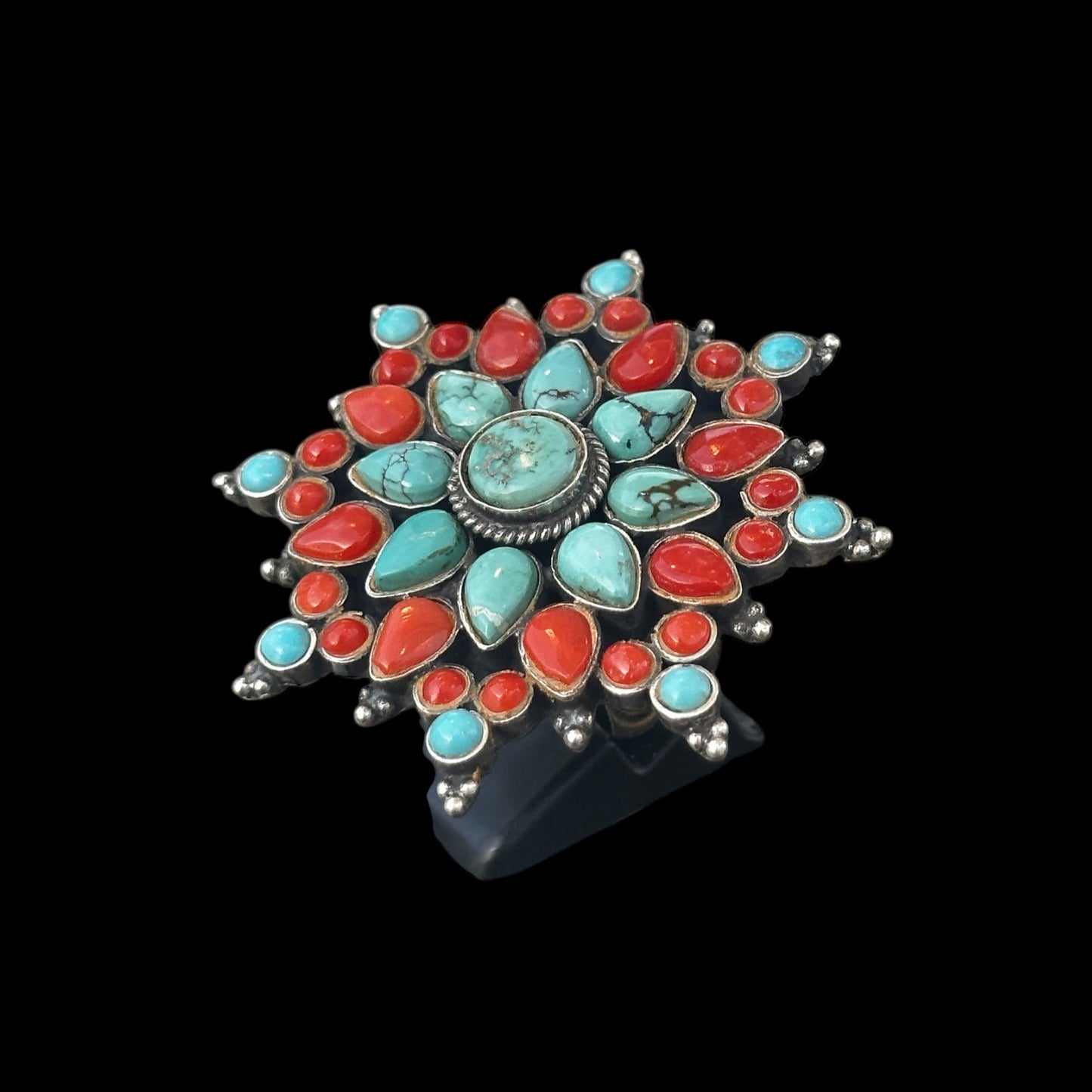 Anillo "Sol" Coral y Turquesa