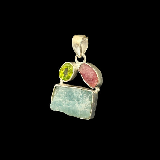 Colgante Aguamarina Peridoto y Turmalina