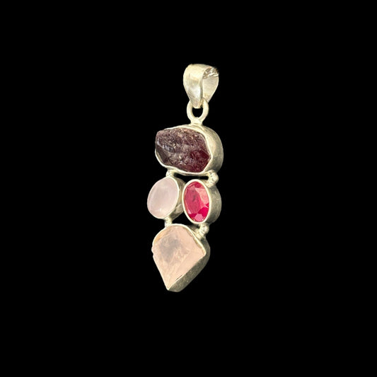 Colgante Granate y Cuarzo Rosa