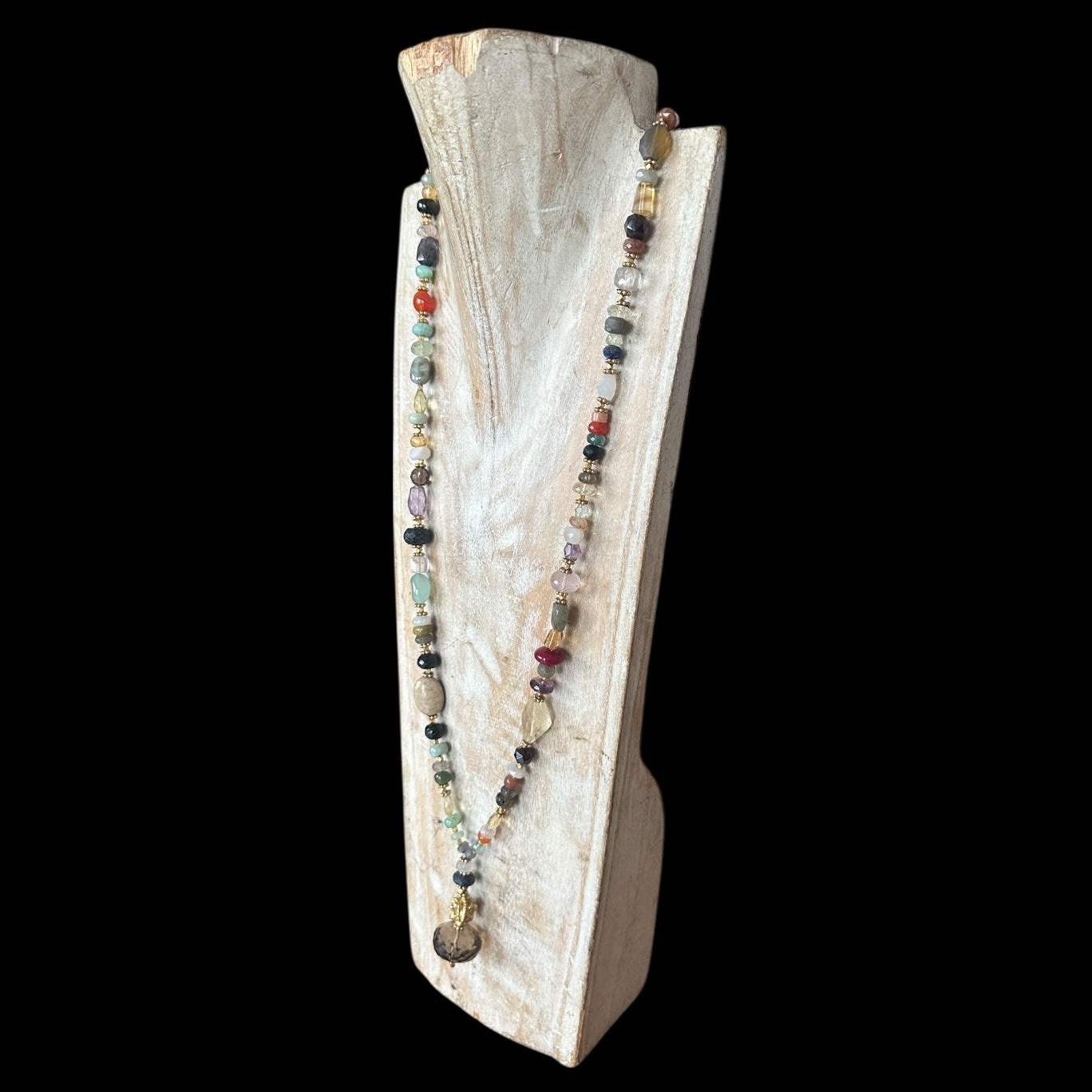 Long Brass Necklace with Mixed Stones