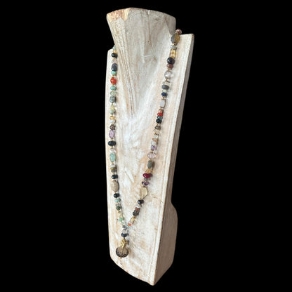 Long Brass Necklace with Mixed Stones