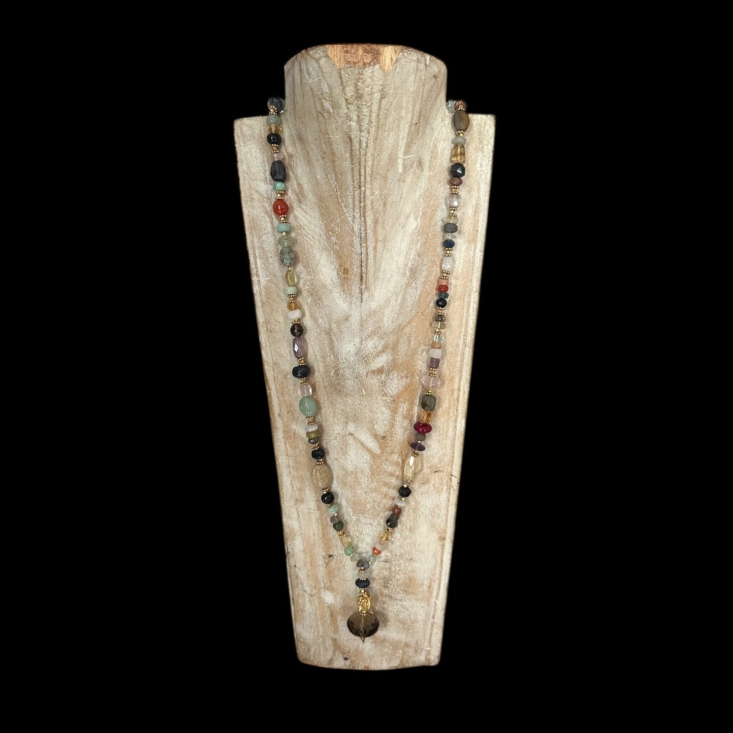 Long Brass Necklace with Mixed Stones