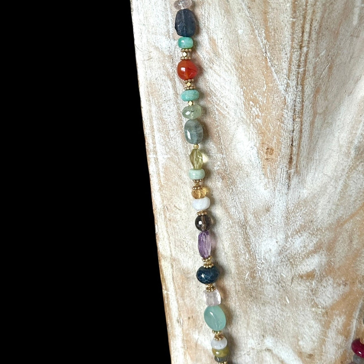 Long Brass Necklace with Mixed Stones