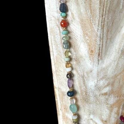 Long Brass Necklace with Mixed Stones