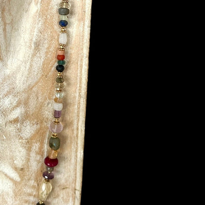 Long Brass Necklace with Mixed Stones